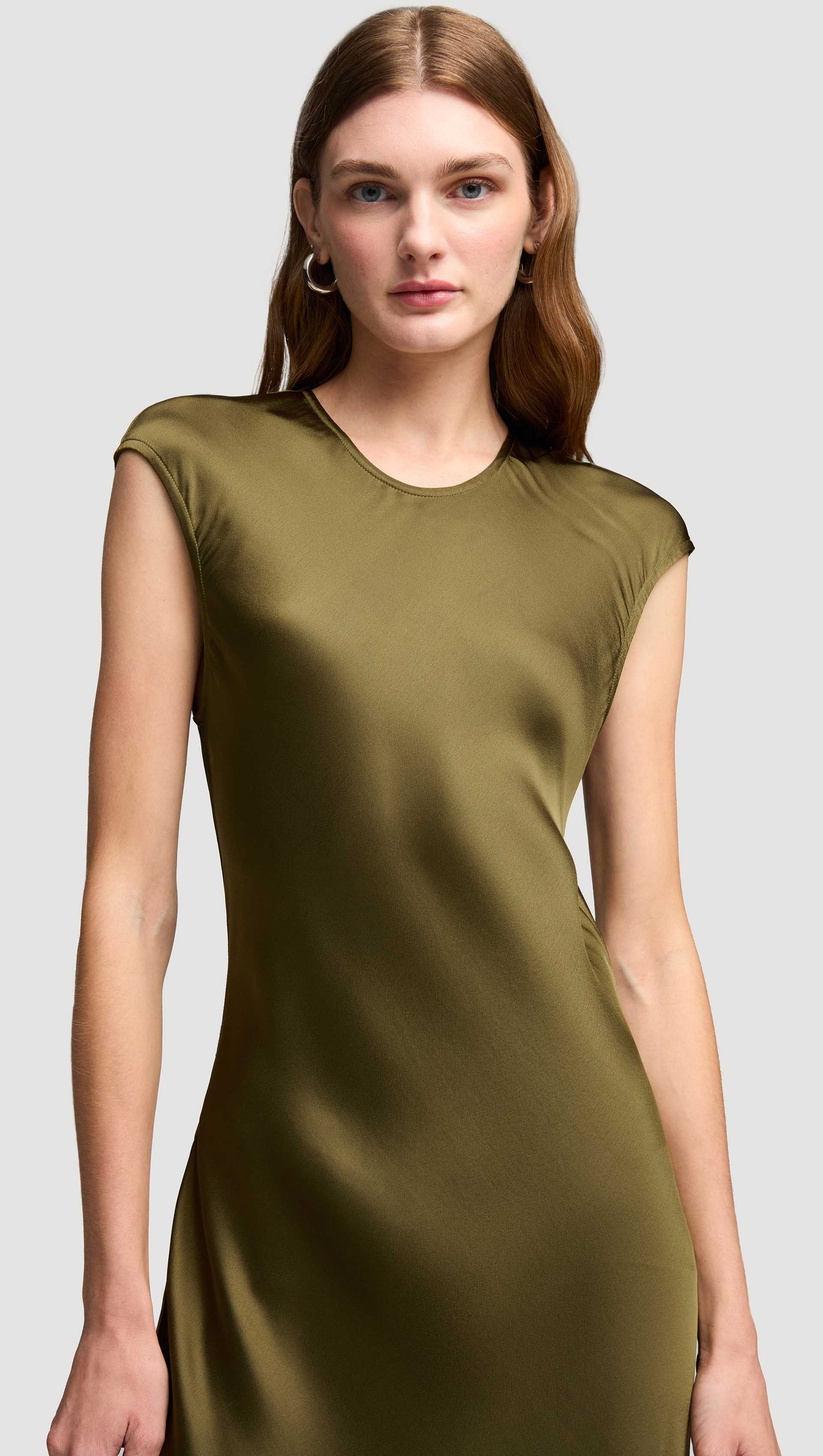 Bias Dress in Viscose Satin | Olive