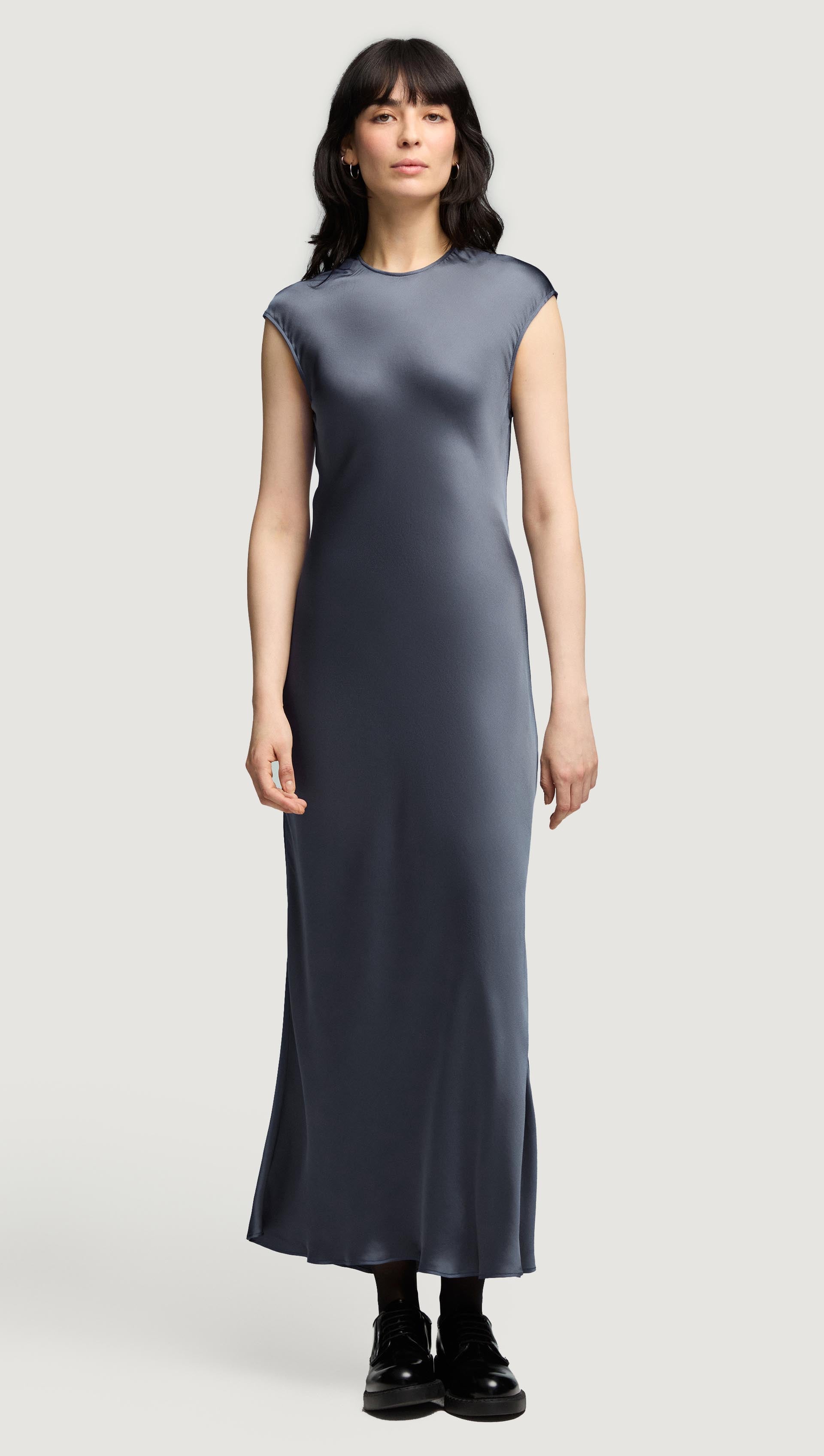 Bias Dress in Viscose Satin | Stone Blue