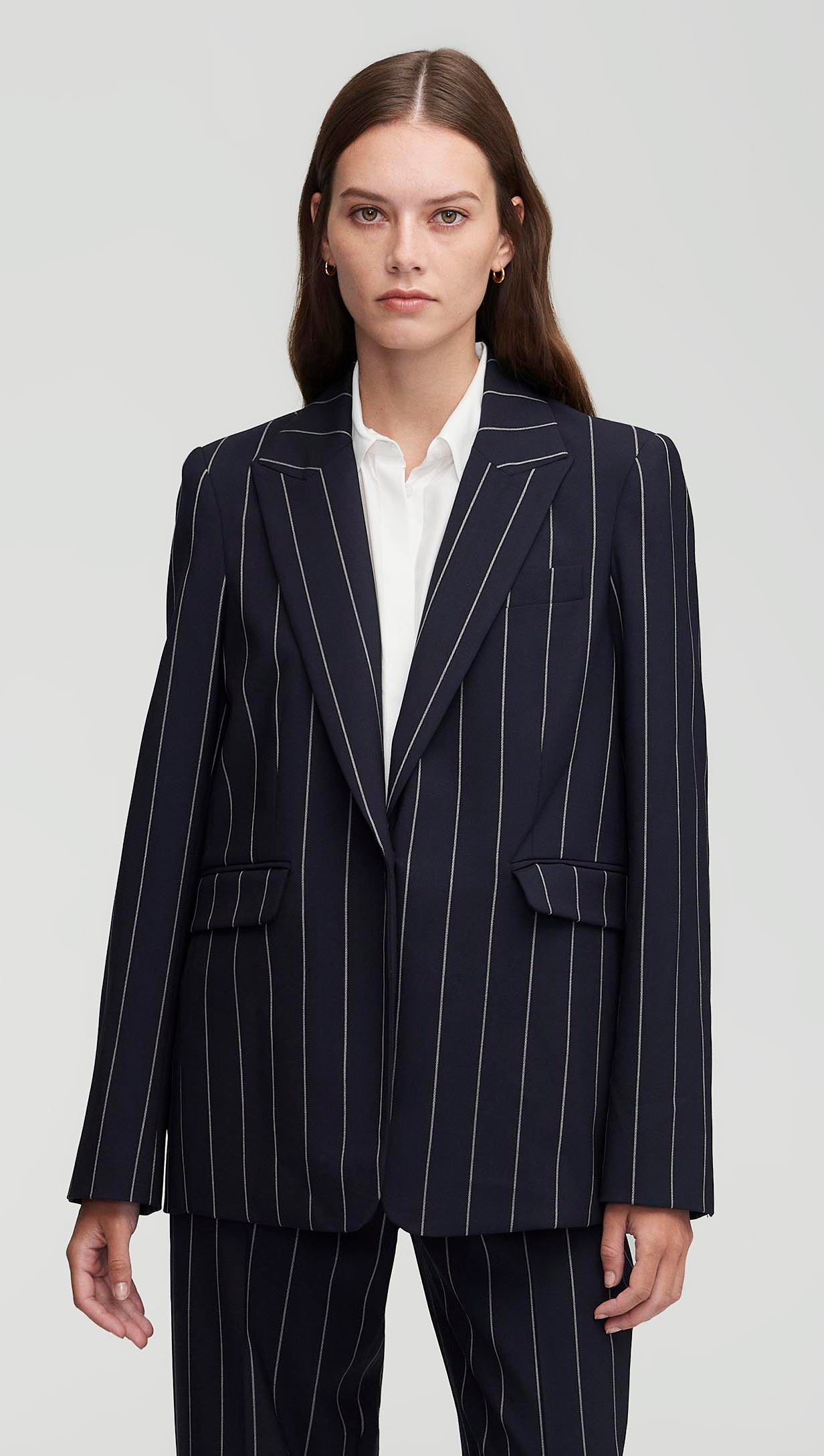 Crosby Blazer in Stretch Wool | Navy Stripe