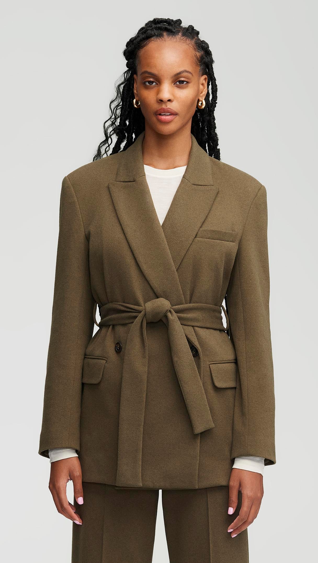 Belted Blazer in Cozy Jersey | Olive