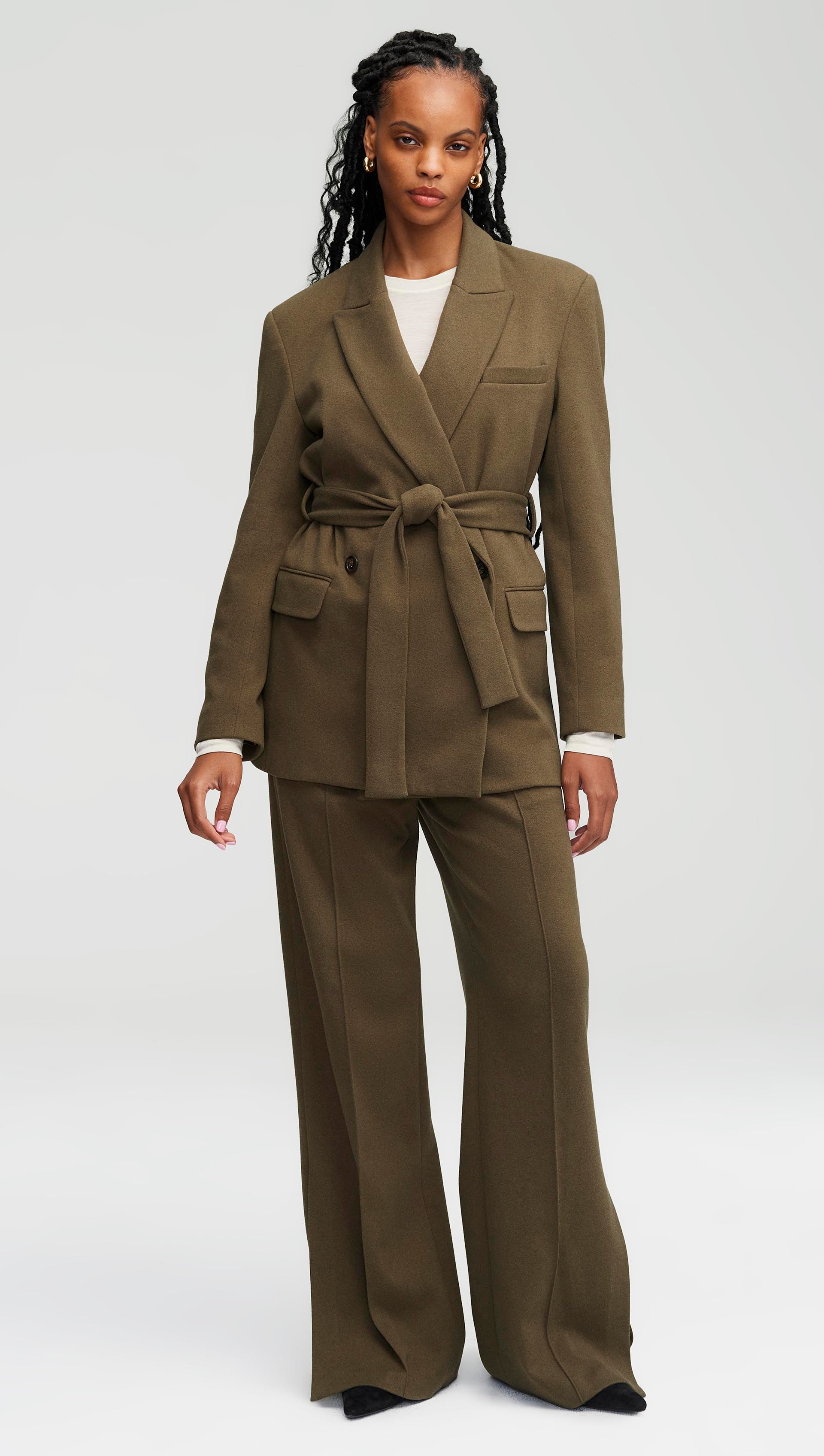 Belted Blazer in Cozy Jersey | Olive