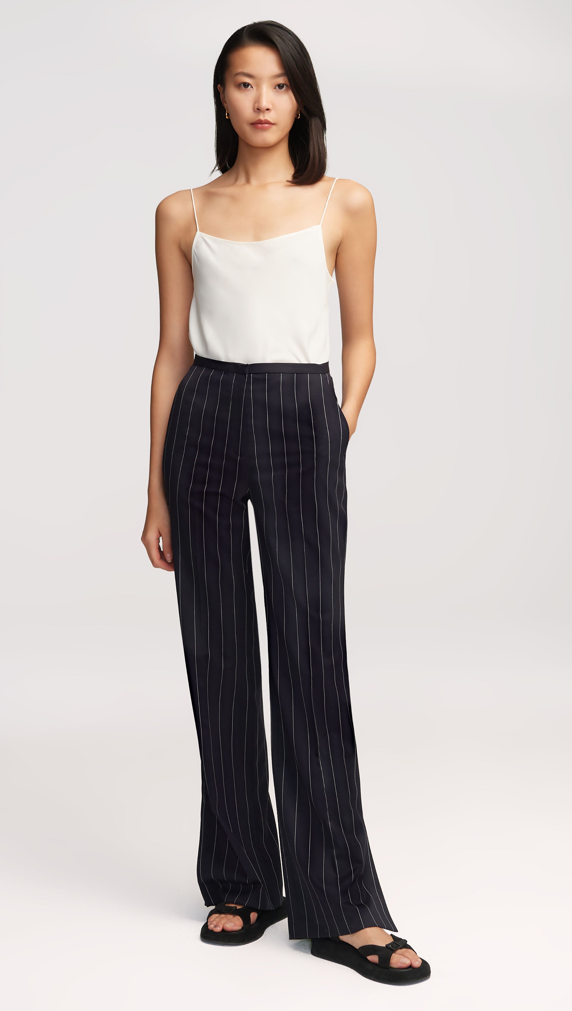 Prince Trouser in Stretch Wool | Navy Pinstripe