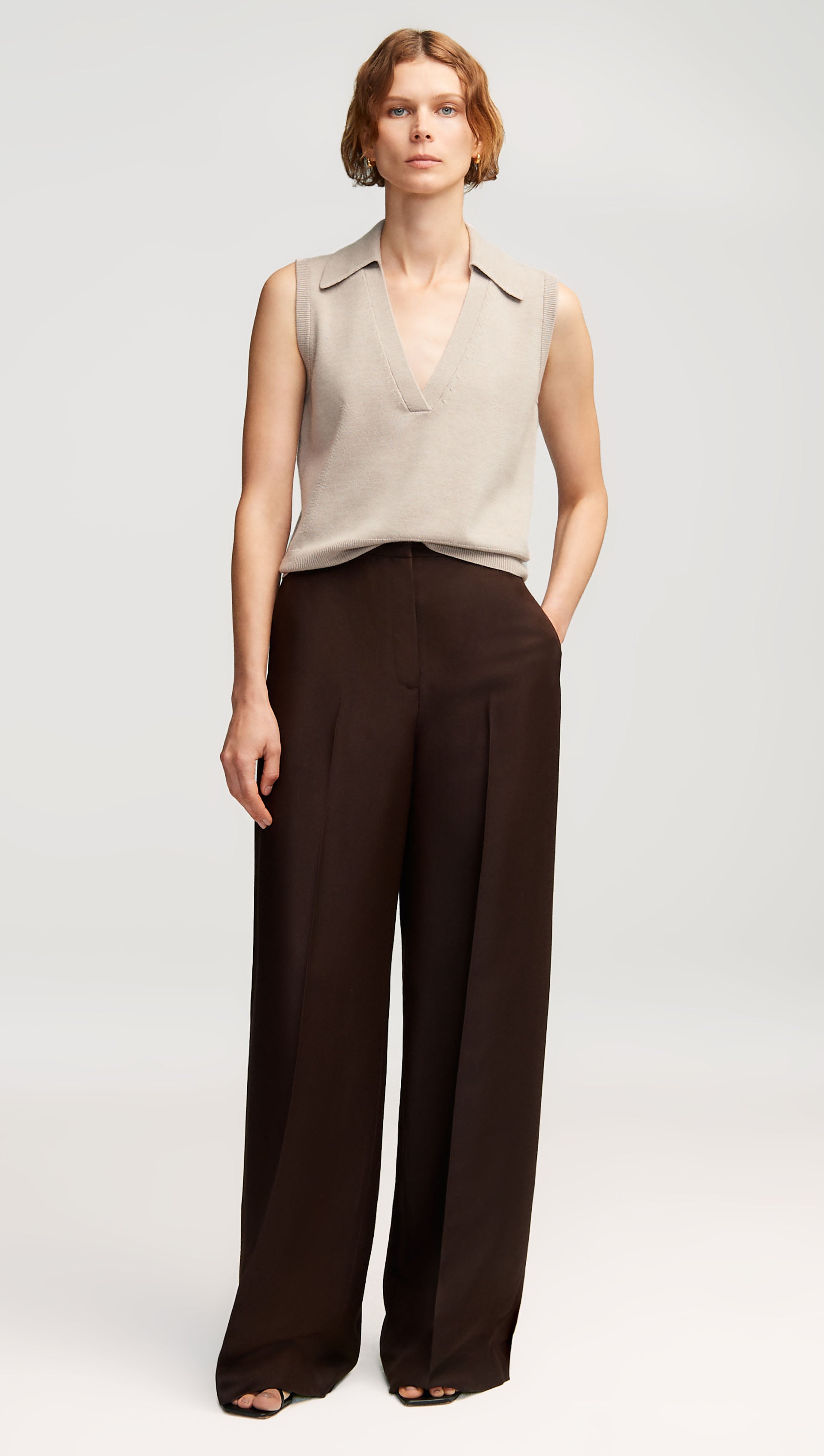 Jones Trouser in Structured Viscose Twill | Chocolate