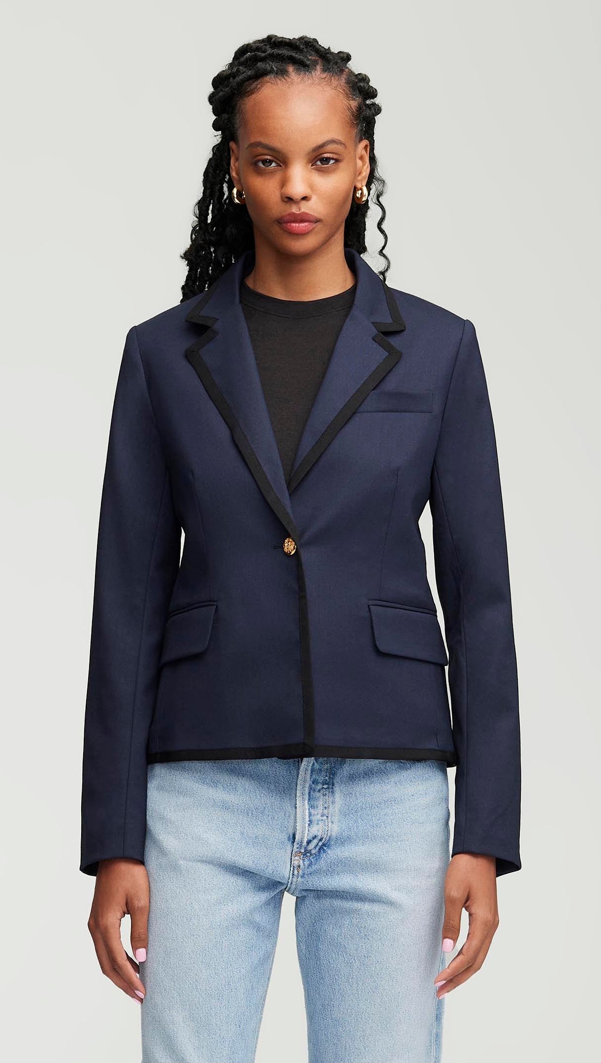 Piped Blazer in Seasonless Wool | Midnight