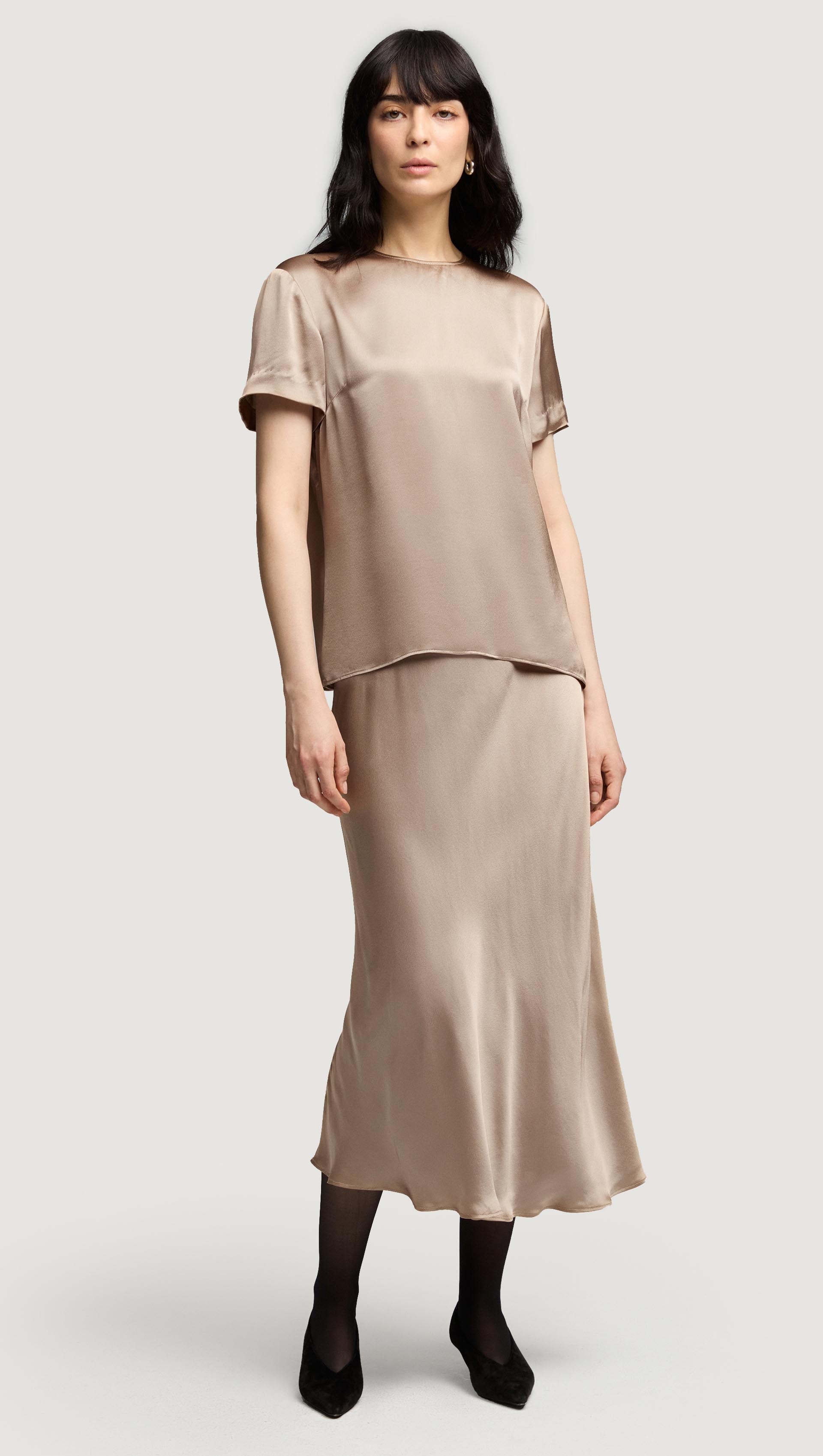 Woven Top in Viscose Satin | Taupe