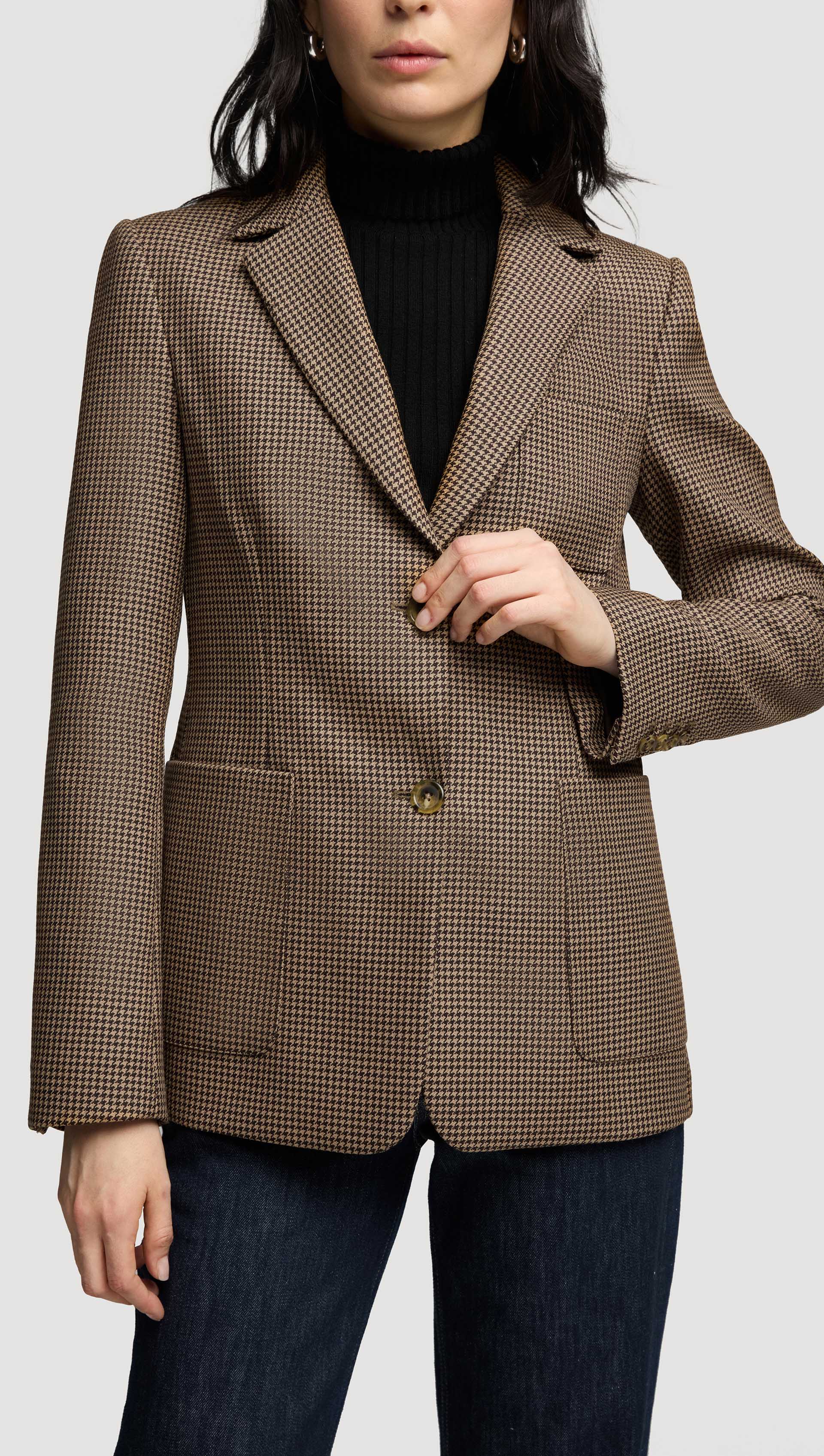 Weekend Blazer in Wool | Brown Houndstooth