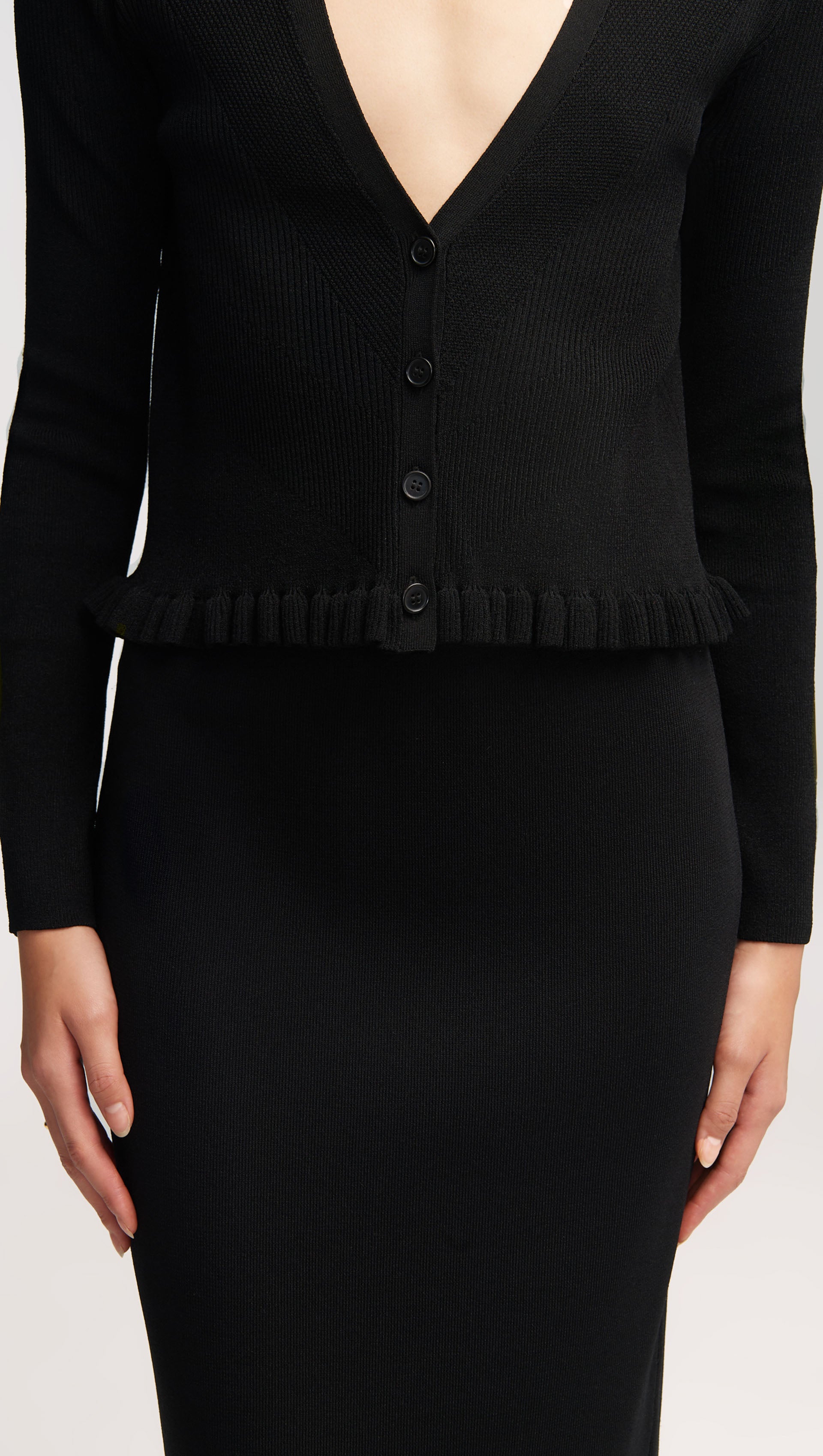 Cropped Ribbed Cardigan in Stretch Rayon | Black