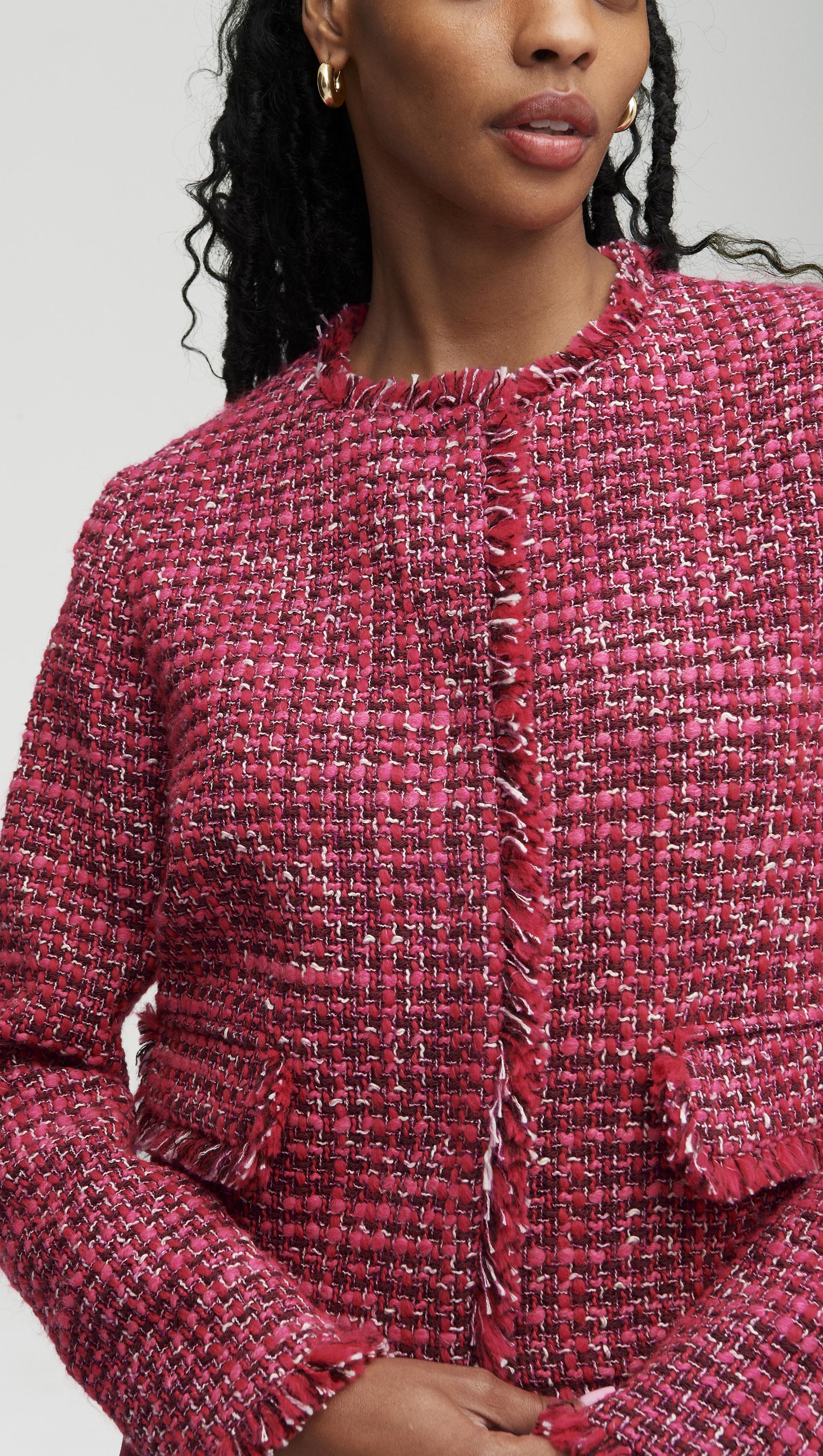 Classic Jacket in Tweed | Raspberry/Pink Multi