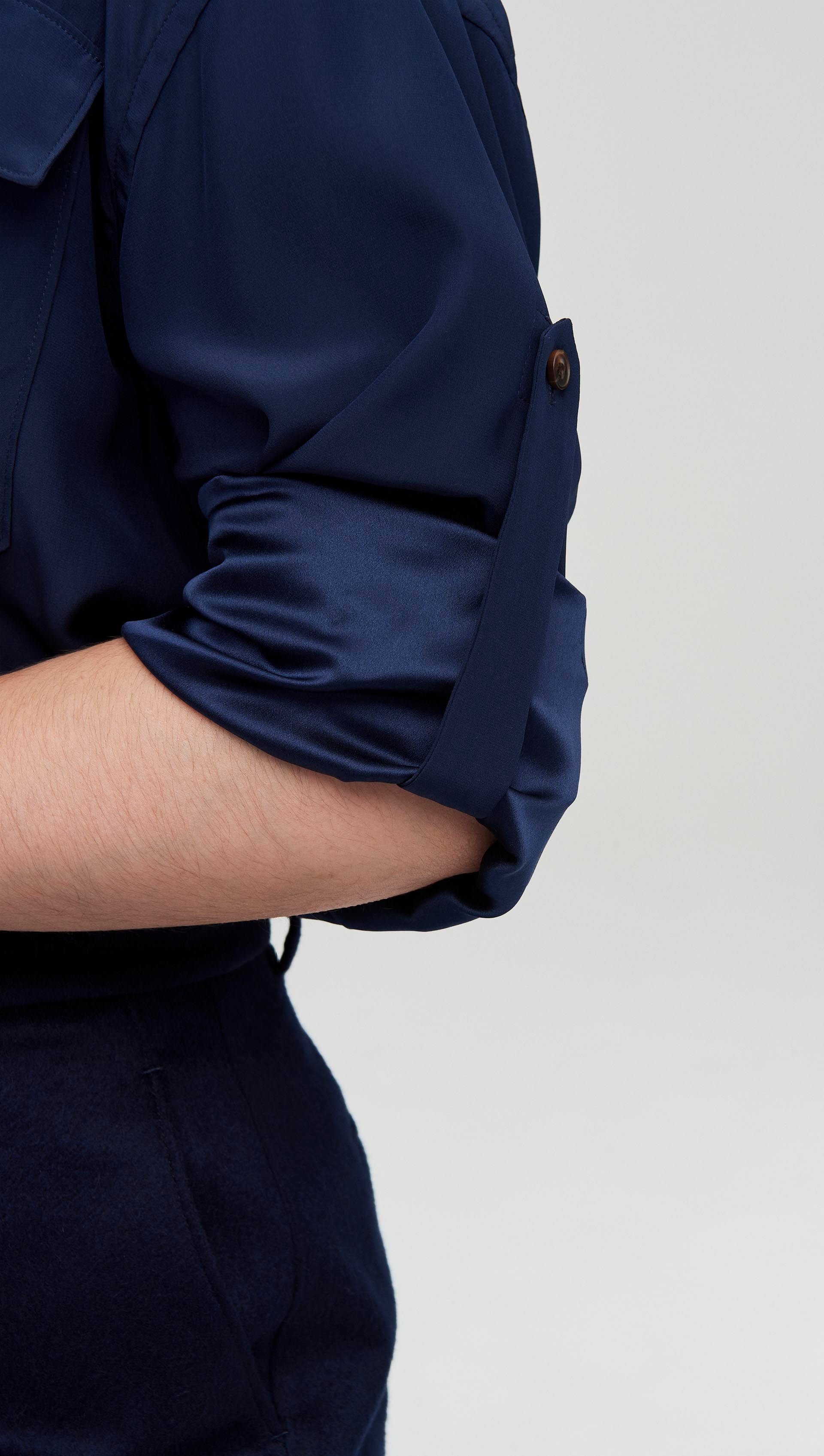 Utility Shirt in Matte-side Silk Charmeuse | Navy