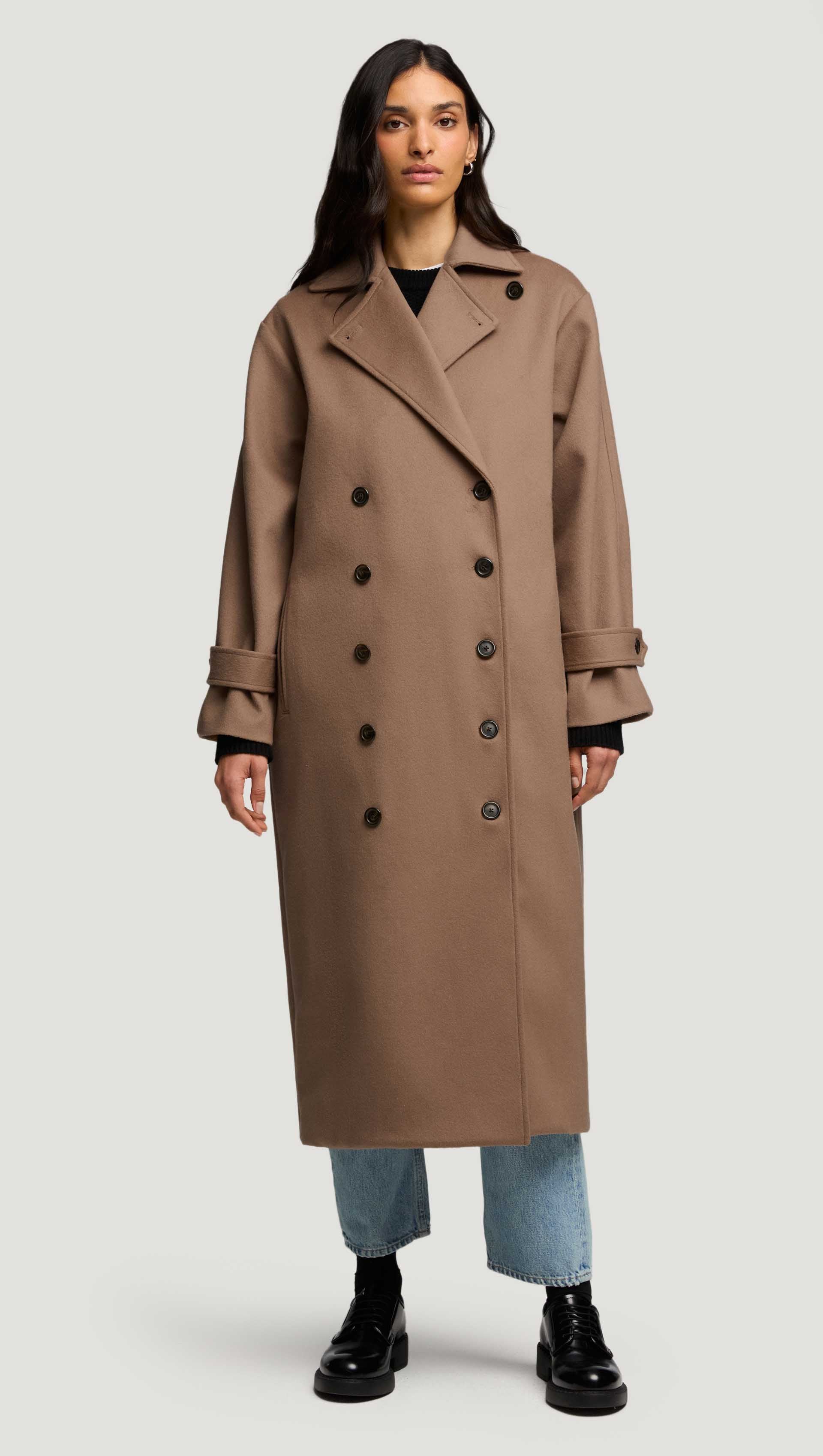 Double-Breasted Coat in Wool-Cashmere | Camel