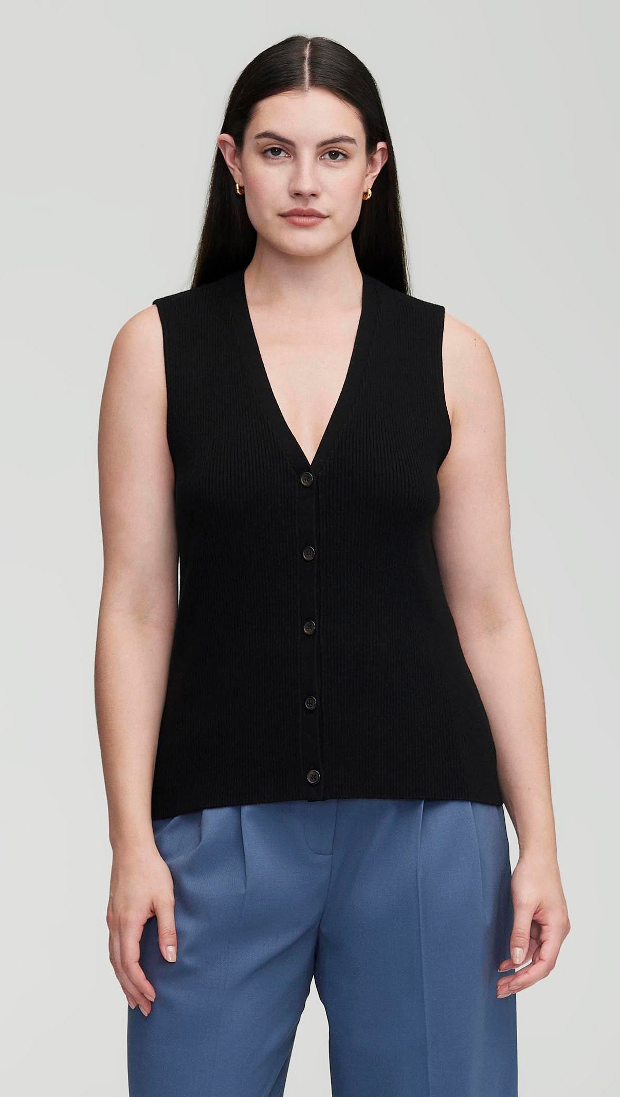 Everyday Knit Rib Waistcoat in Viscose Wool | Black