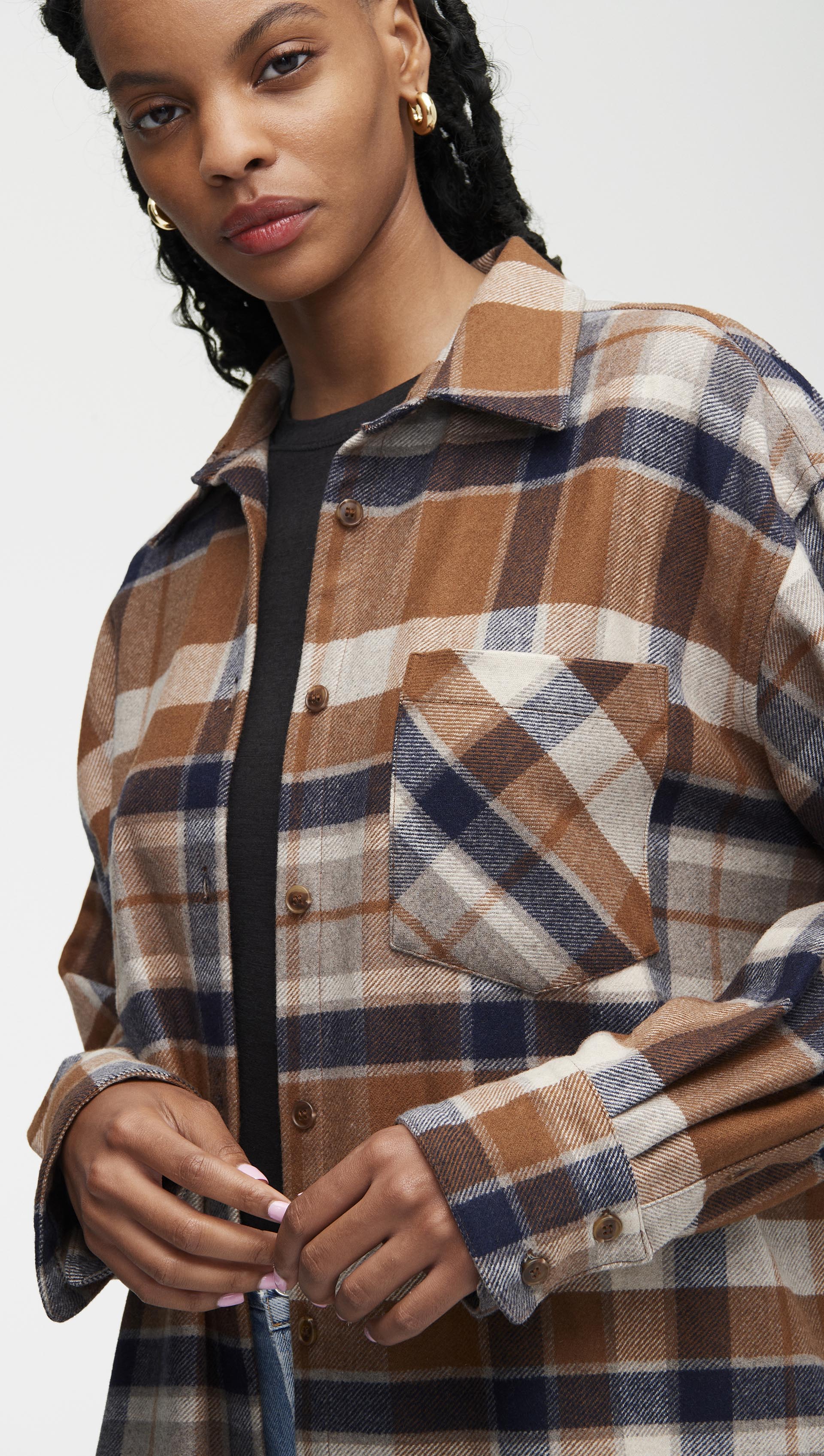 Shirt Jacket in Wool Plaid | Brown Plaid