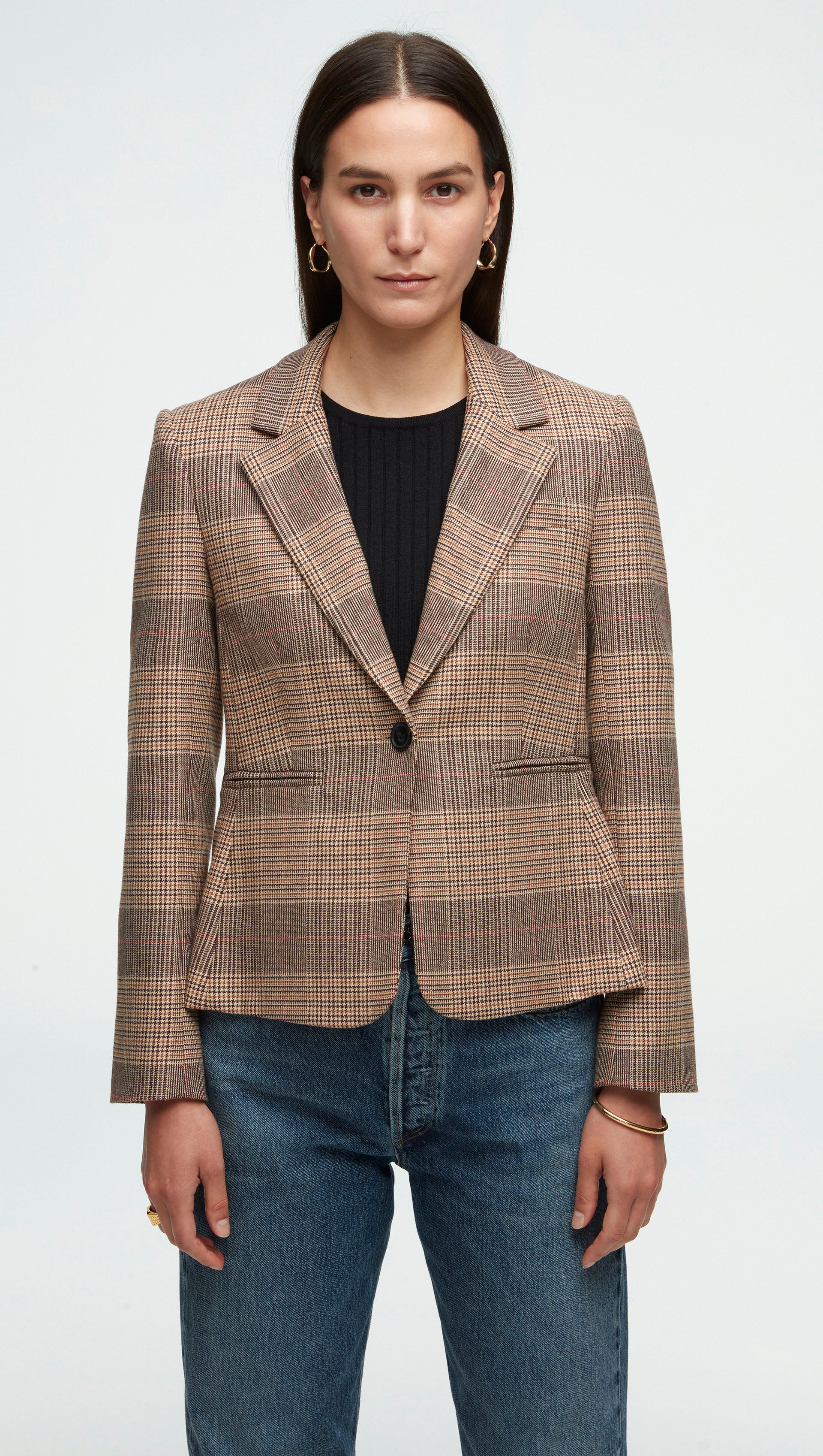 Schoolboy Blazer in Houndstooth Plaid | Brown Multi