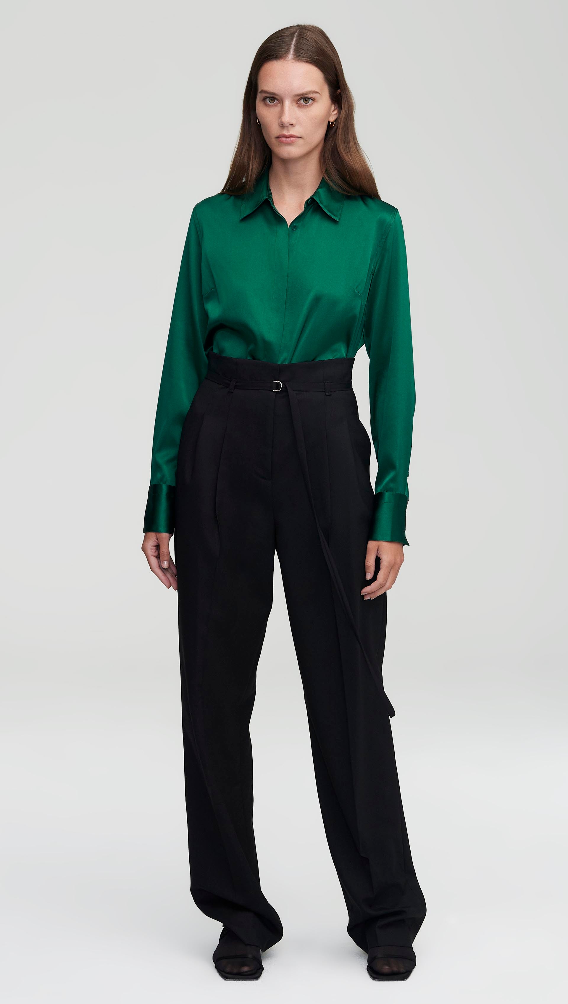 Stretch Blouse in Stretch Silk Satin | Emerald