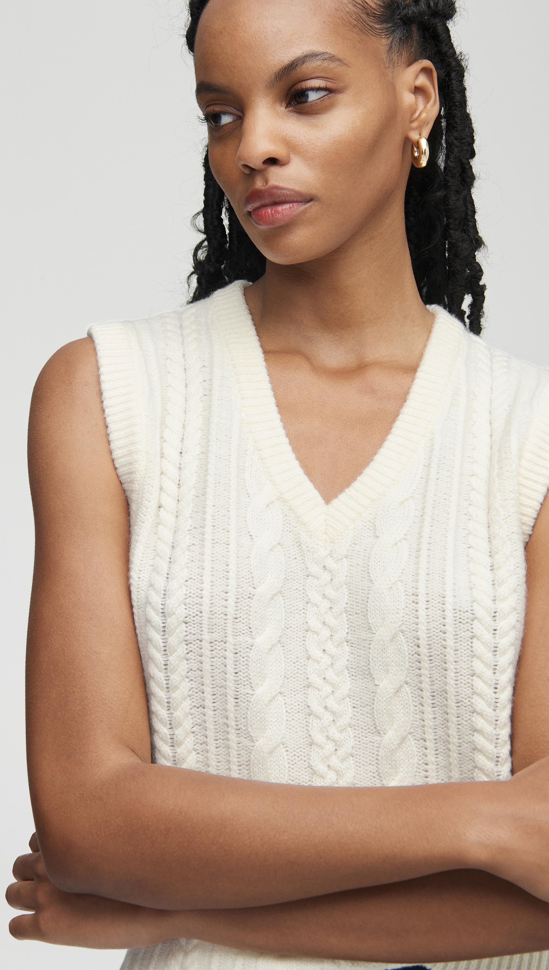 Cable Boyfriend Vest in Merino Wool | Cream