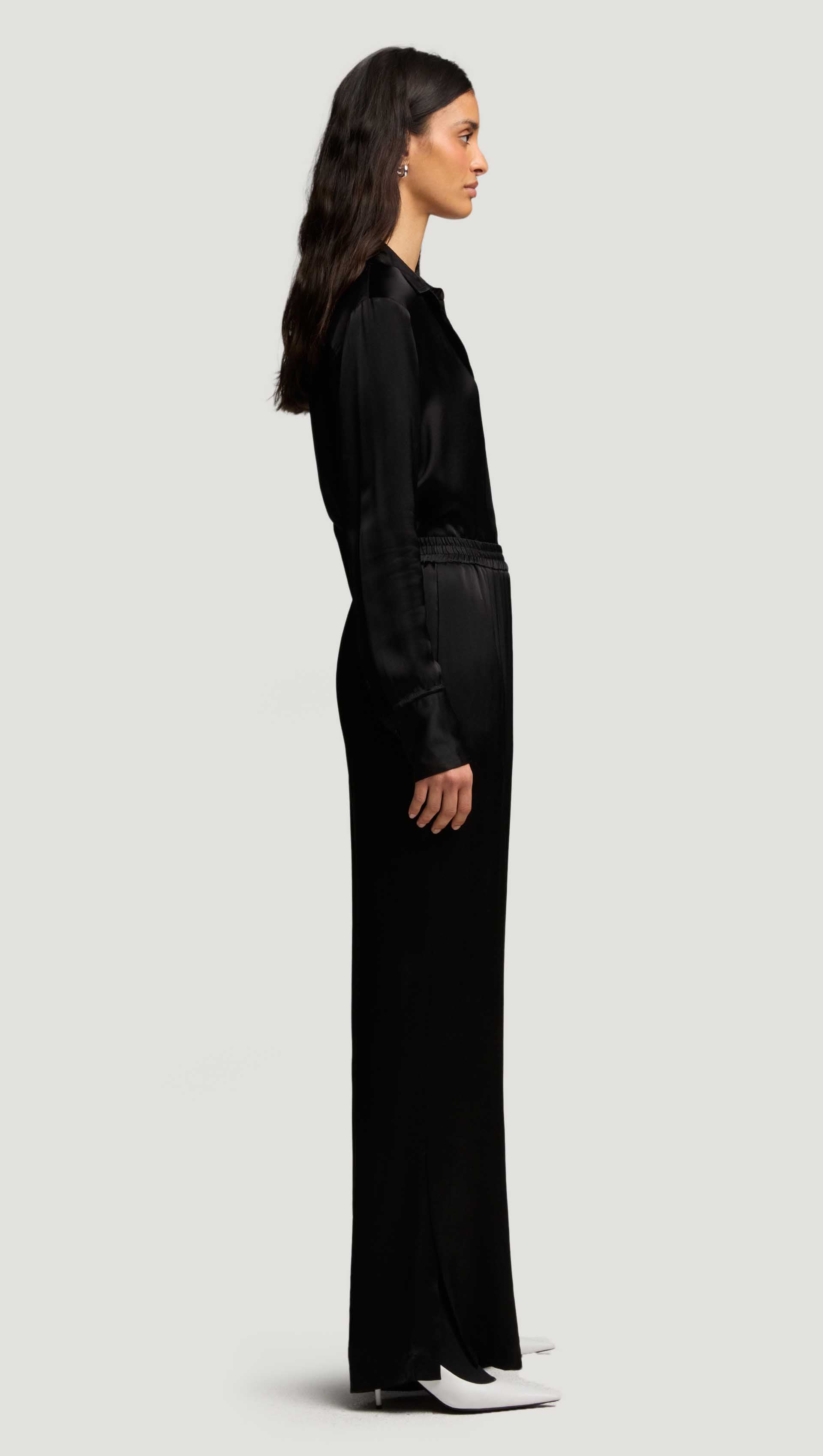 Pull-Up Pant in Viscose Satin | Black