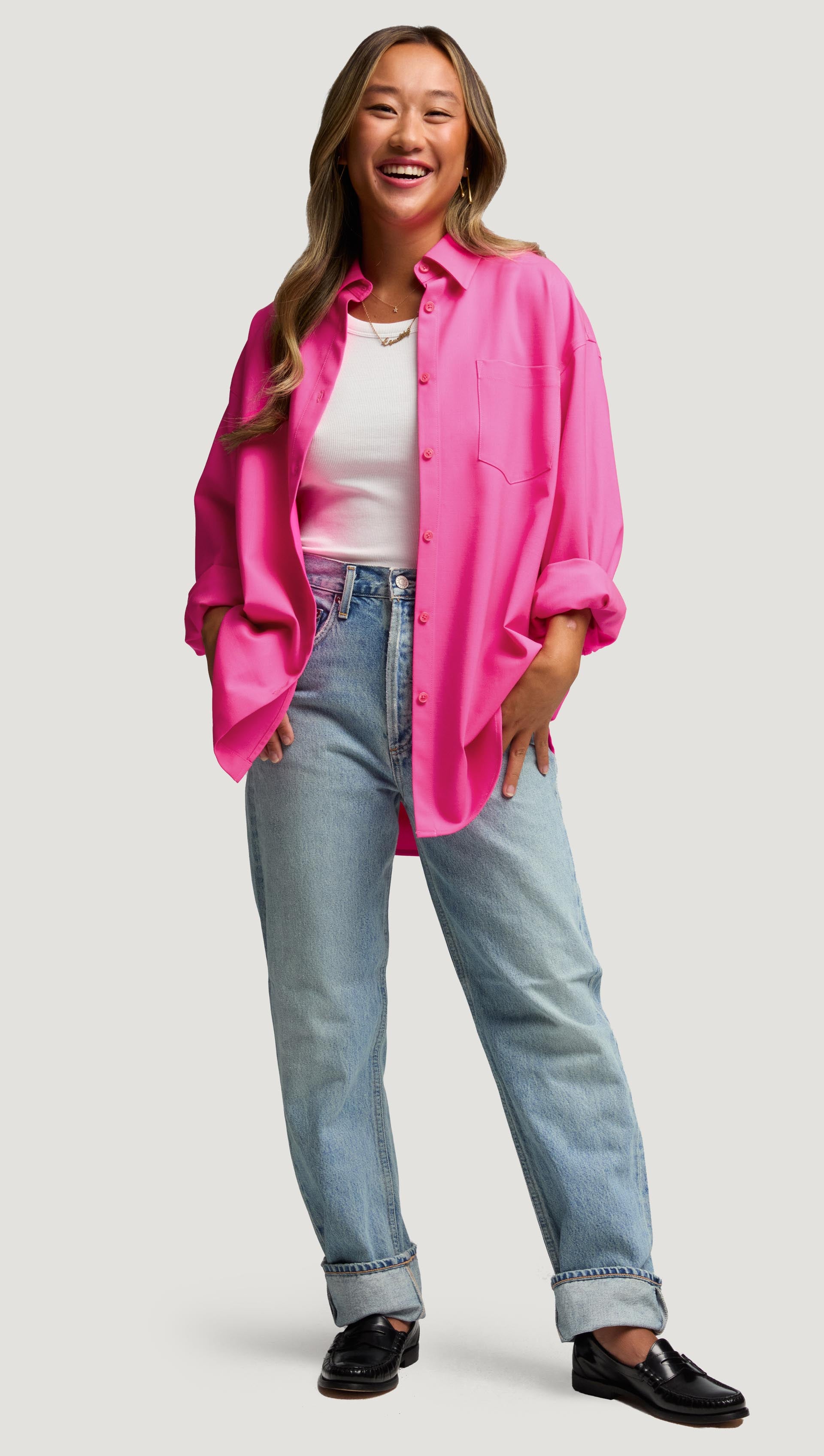 #VotingSuitsYou Oversized Shirt in Seasonless Wool | Bright Pink