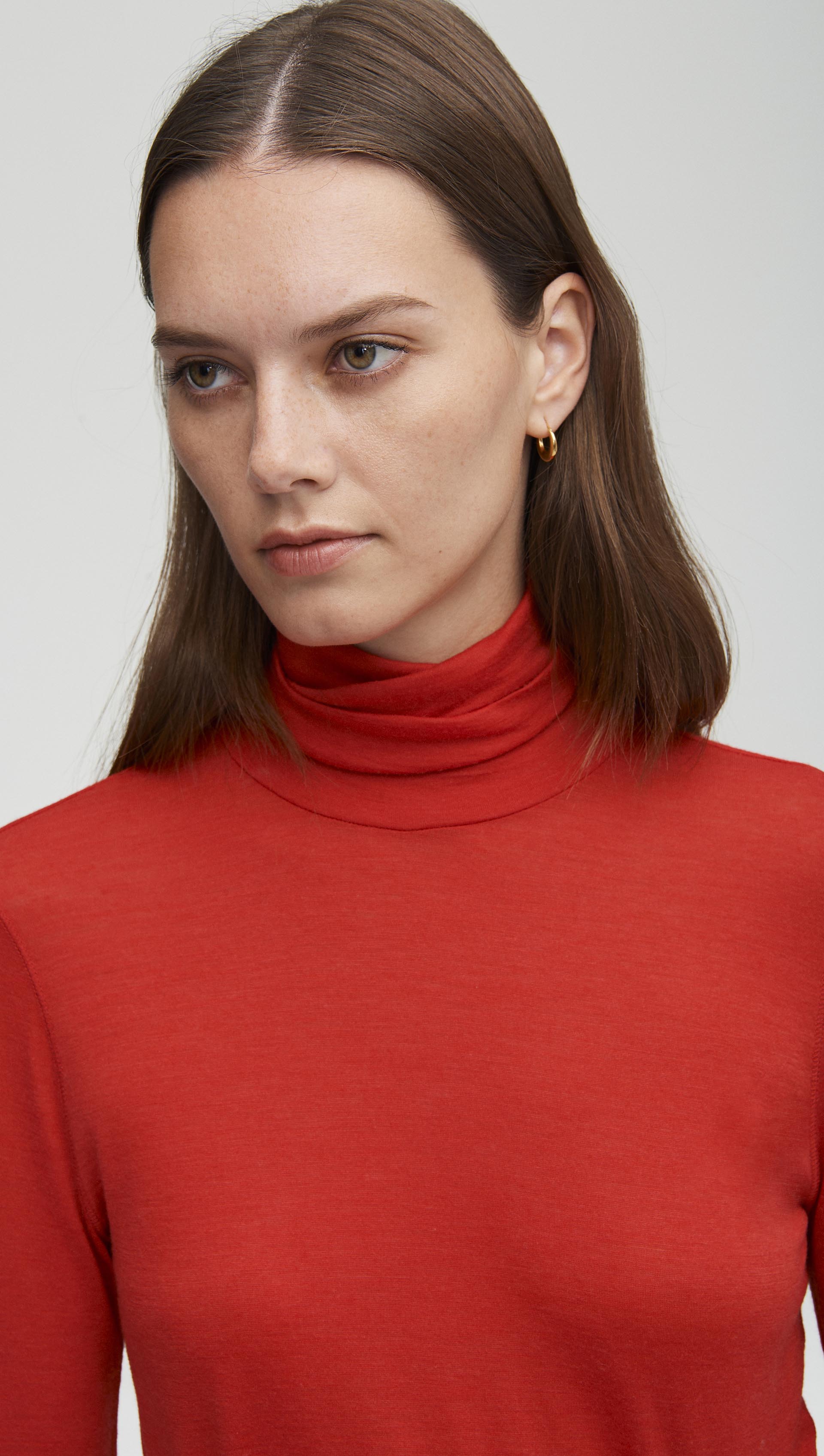 Skinny Turtleneck in Merino Silk Jersey | Scarlet