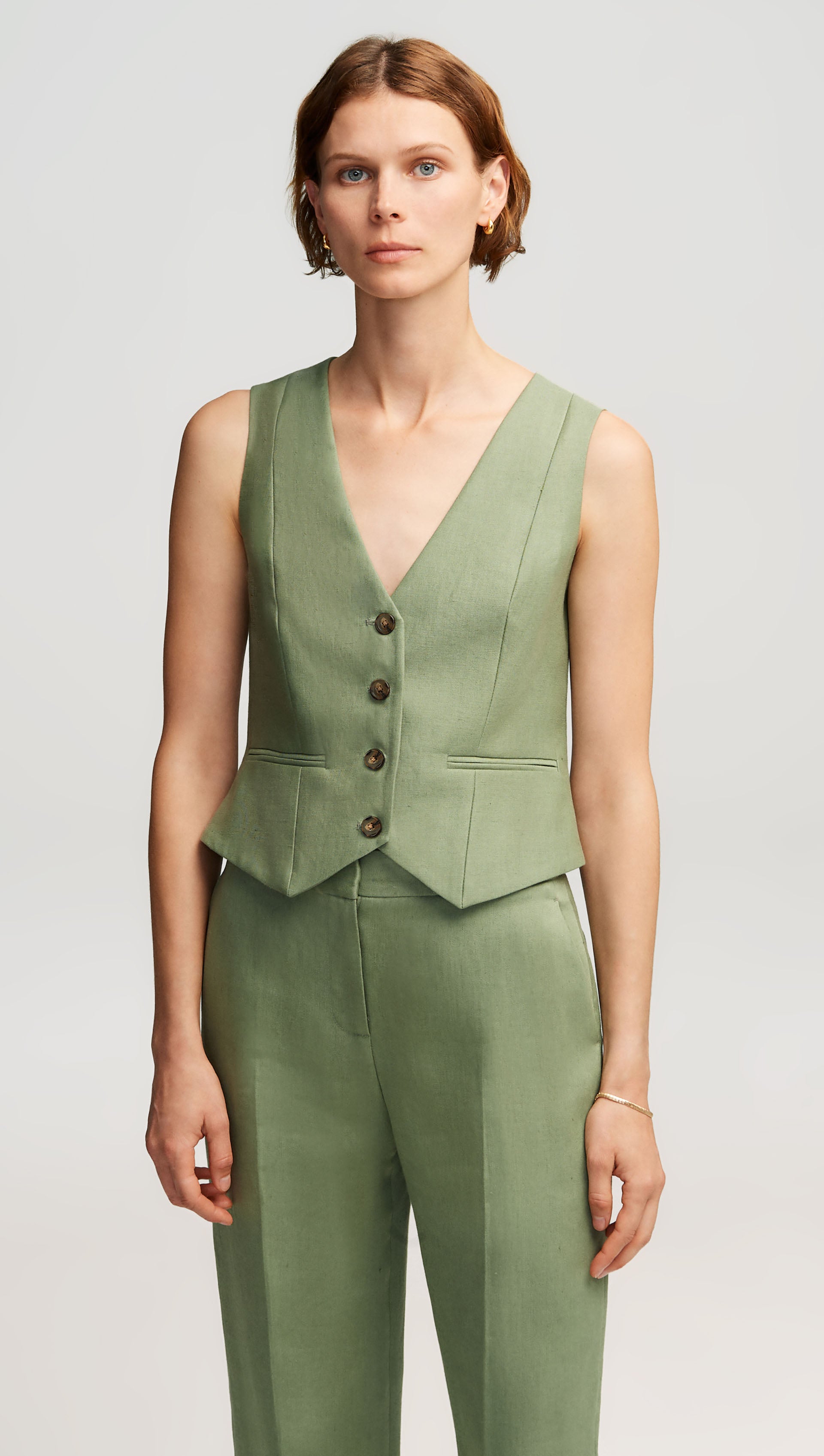 Waistcoat in Linen | Sage