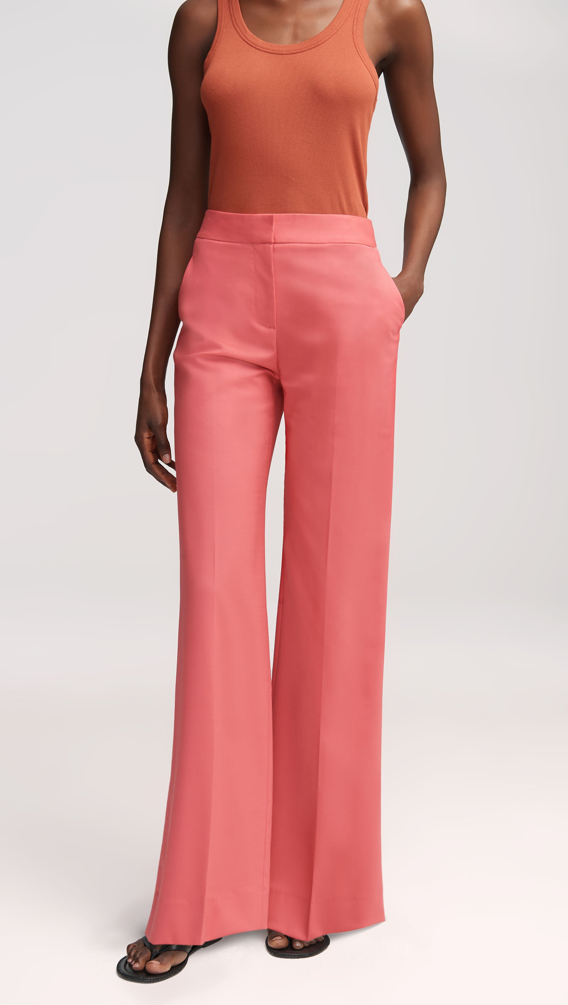 Wide Leg Trouser in Seasonless Wool | Salmon