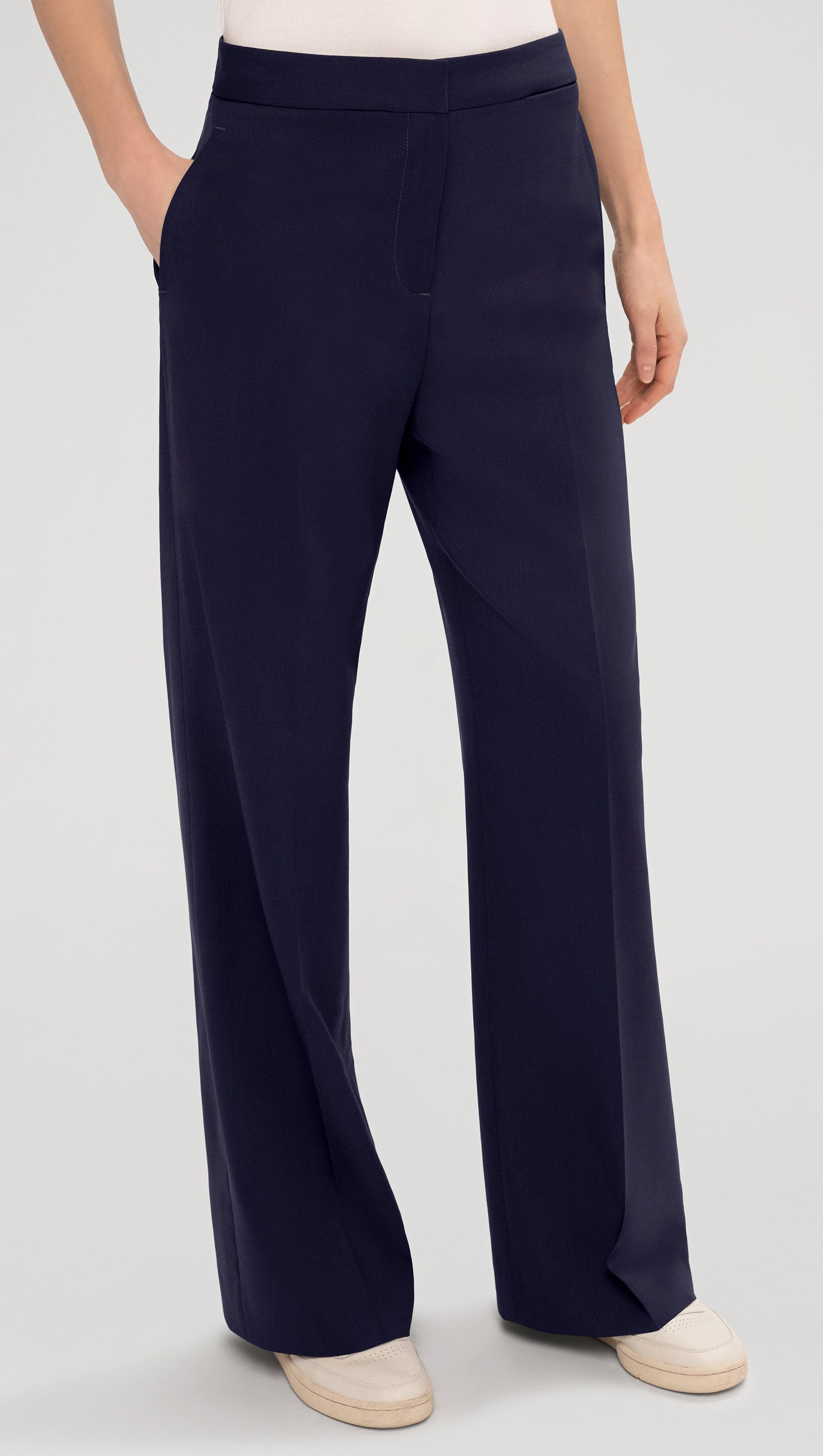 Wide Leg Trouser in Seasonless Wool | Navy