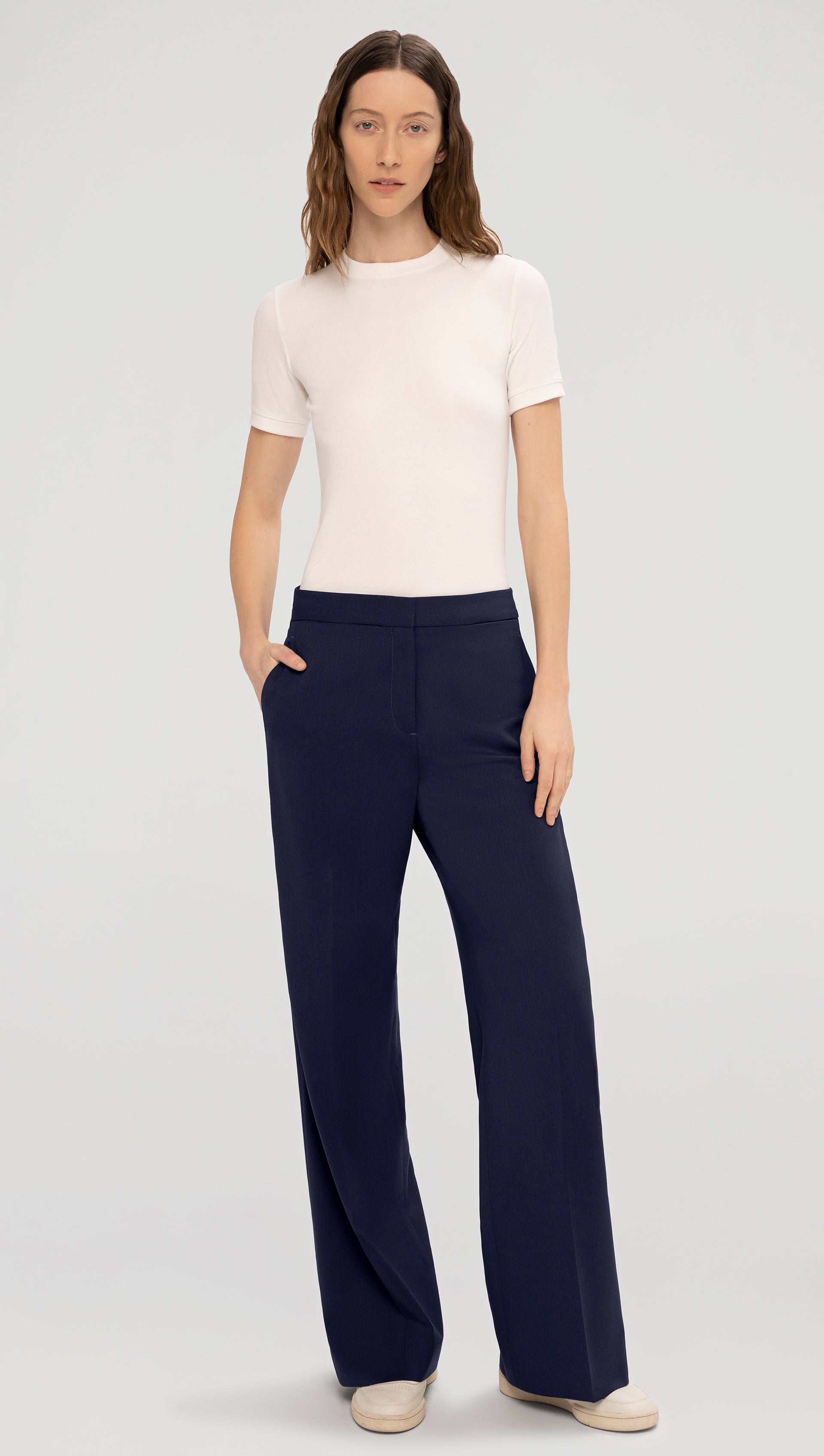 Wide Leg Trouser in Seasonless Wool | Navy