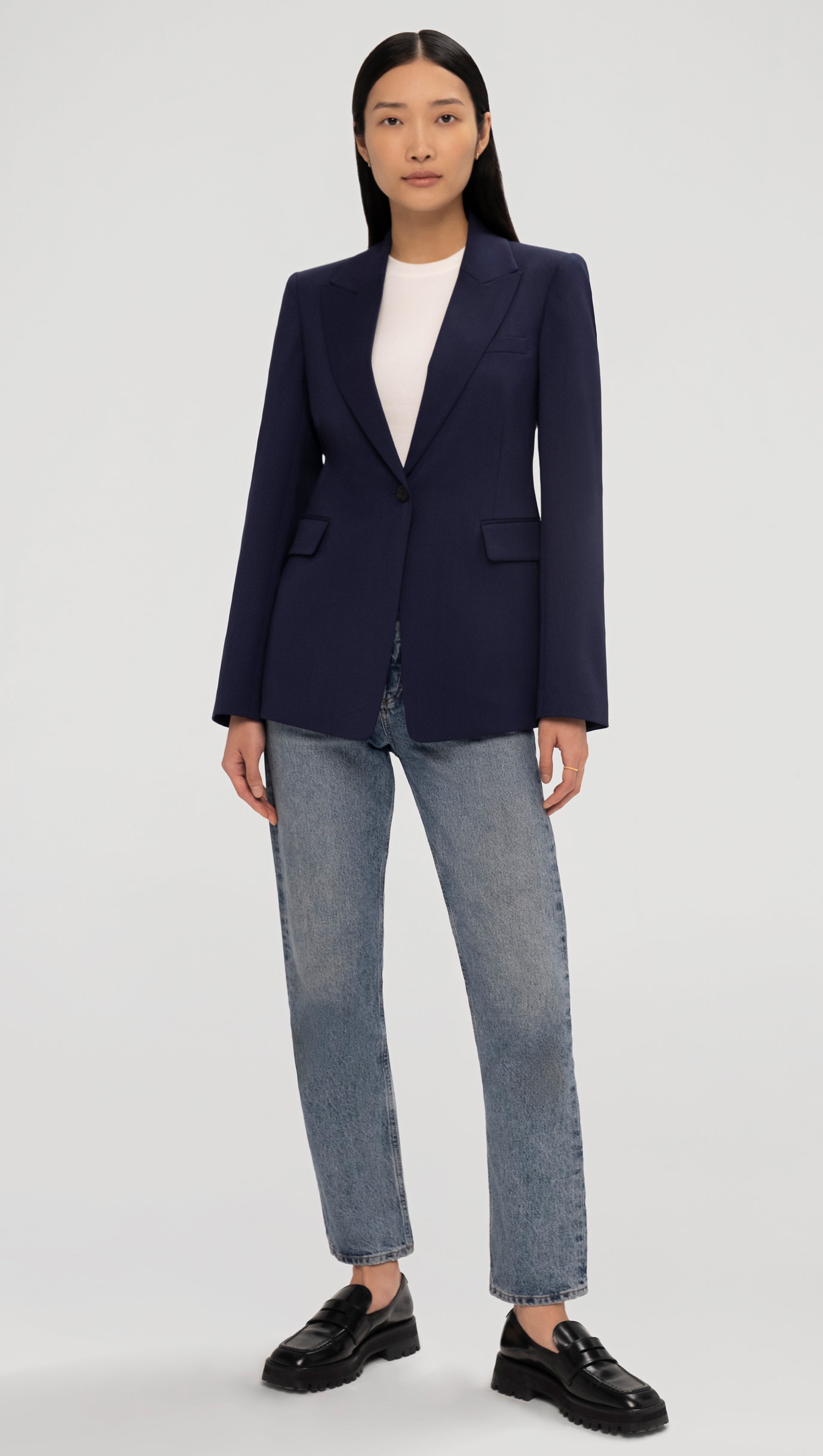 Single Button Blazer in Seasonless Wool | Navy