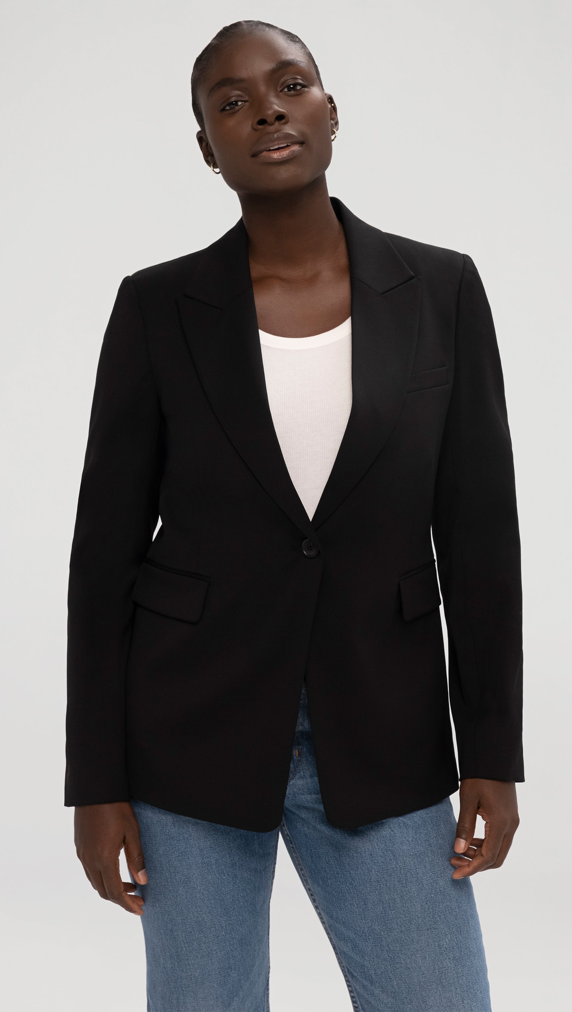 Single Button Blazer in Seasonless Wool | Black