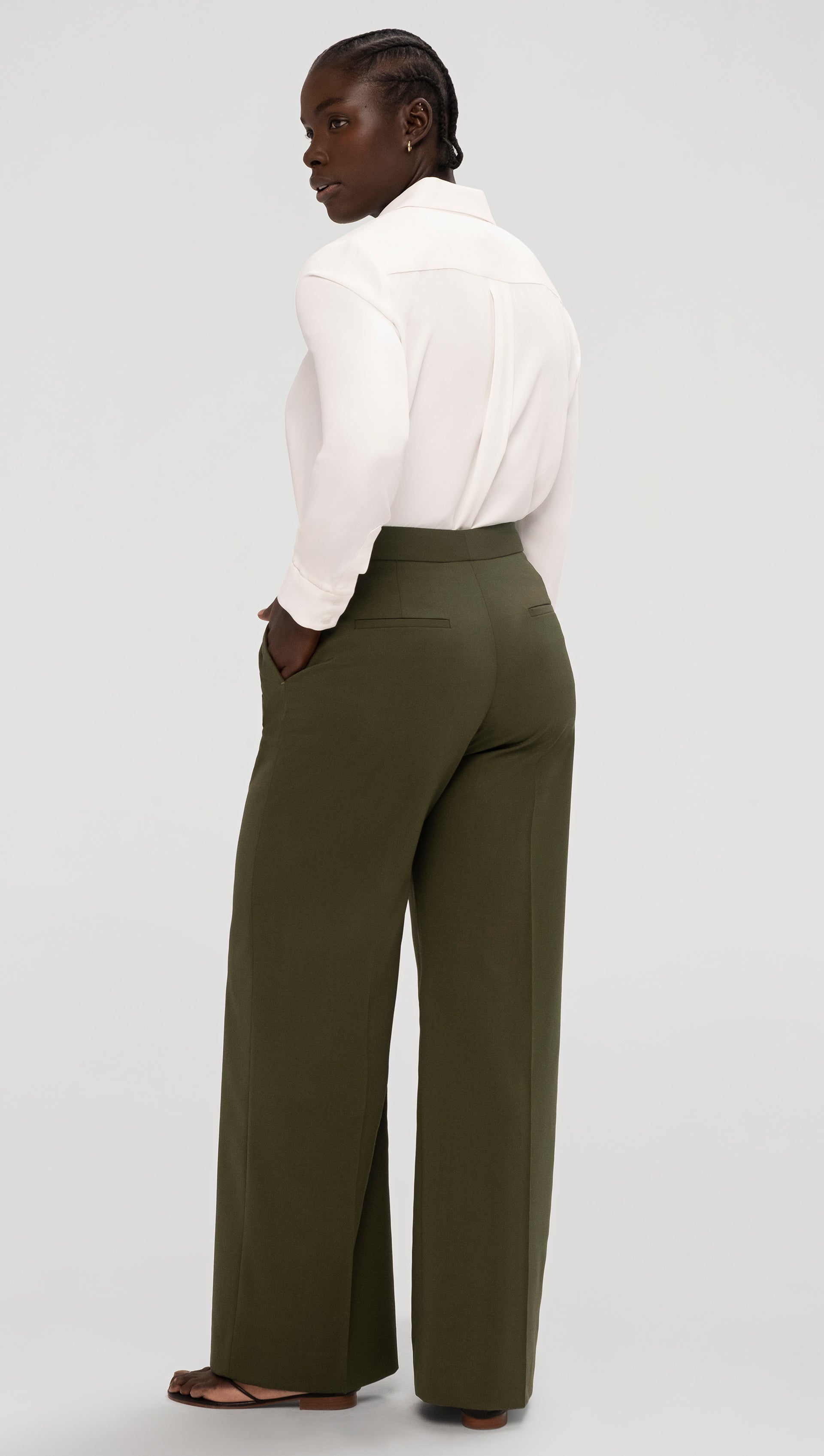 Wide Leg Trouser in Seasonless Wool | Olive