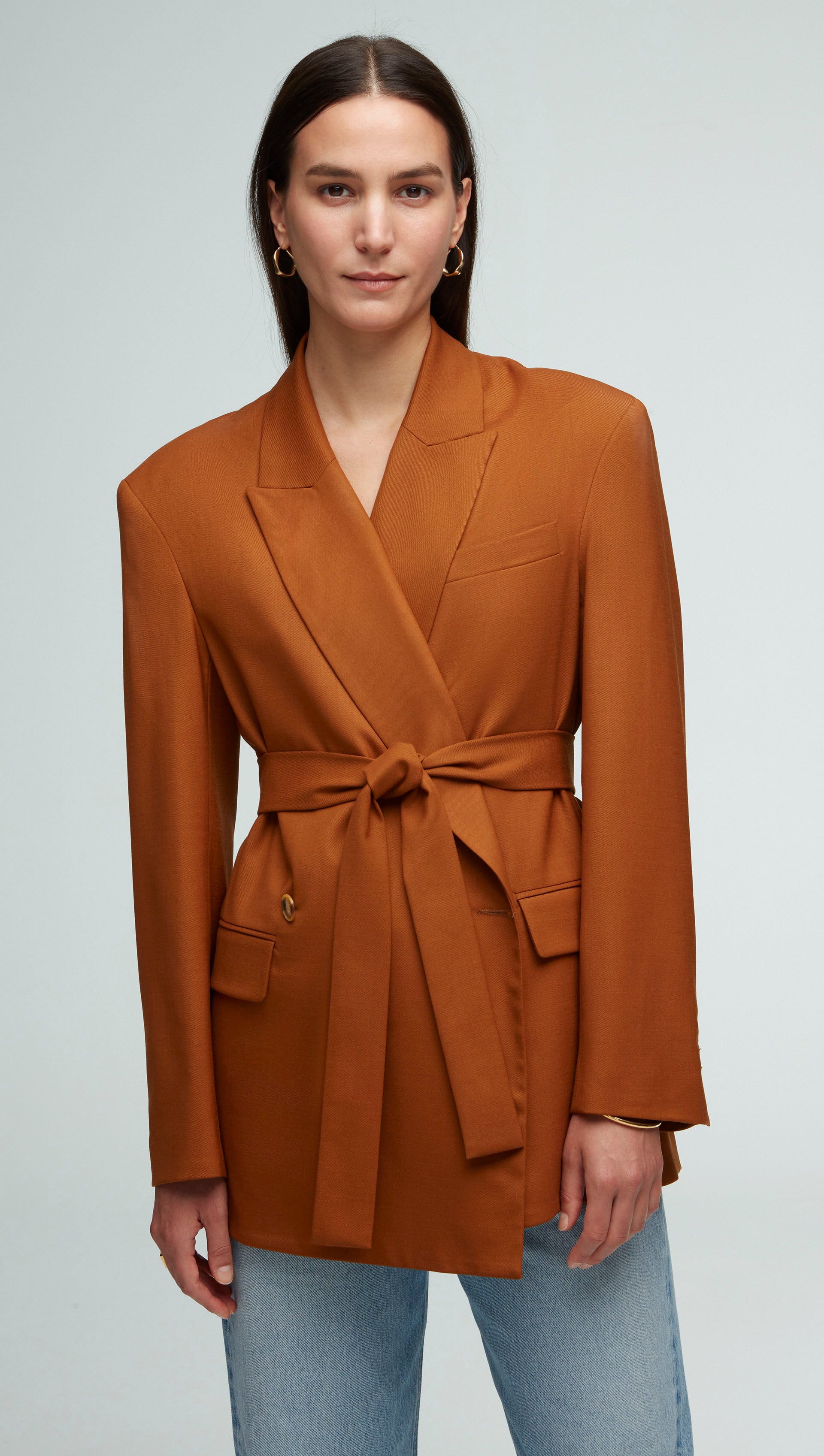 Belted Blazer in Seasonless Wool | Cognac