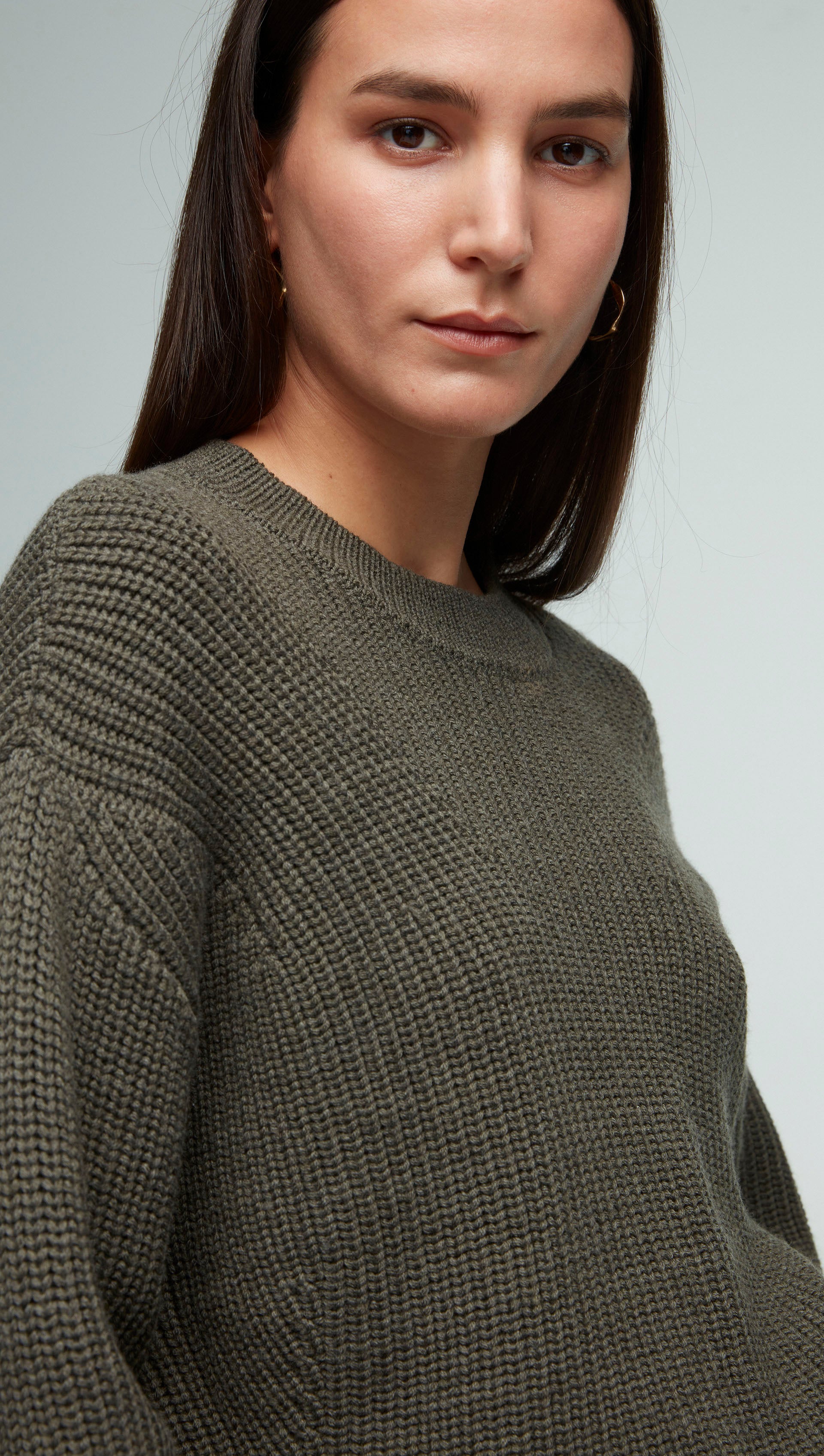 Chunky Ribbed Sweater in Merino Wool | Olive