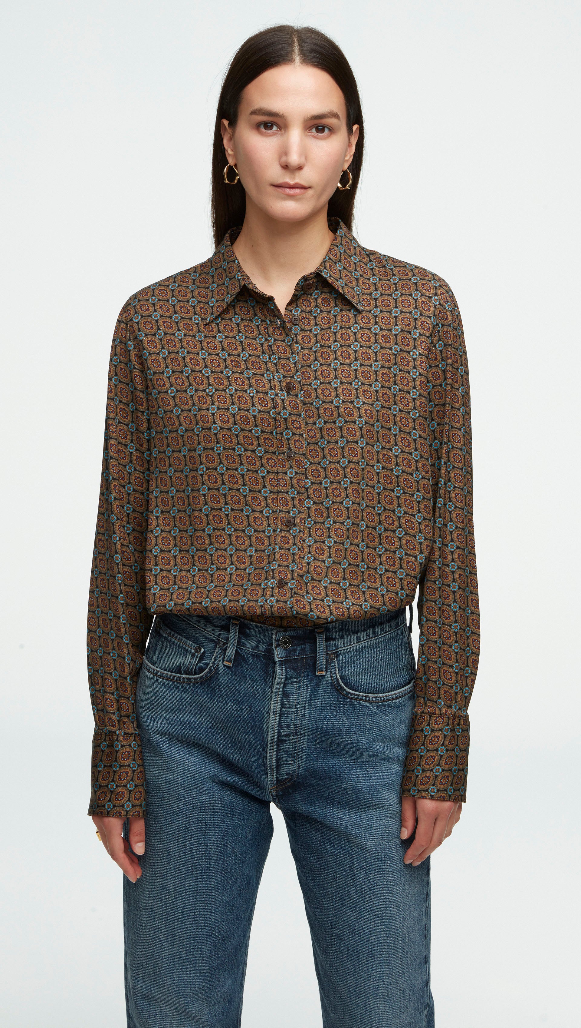 Slim Blouse in Viscose Twill | Medallion Print