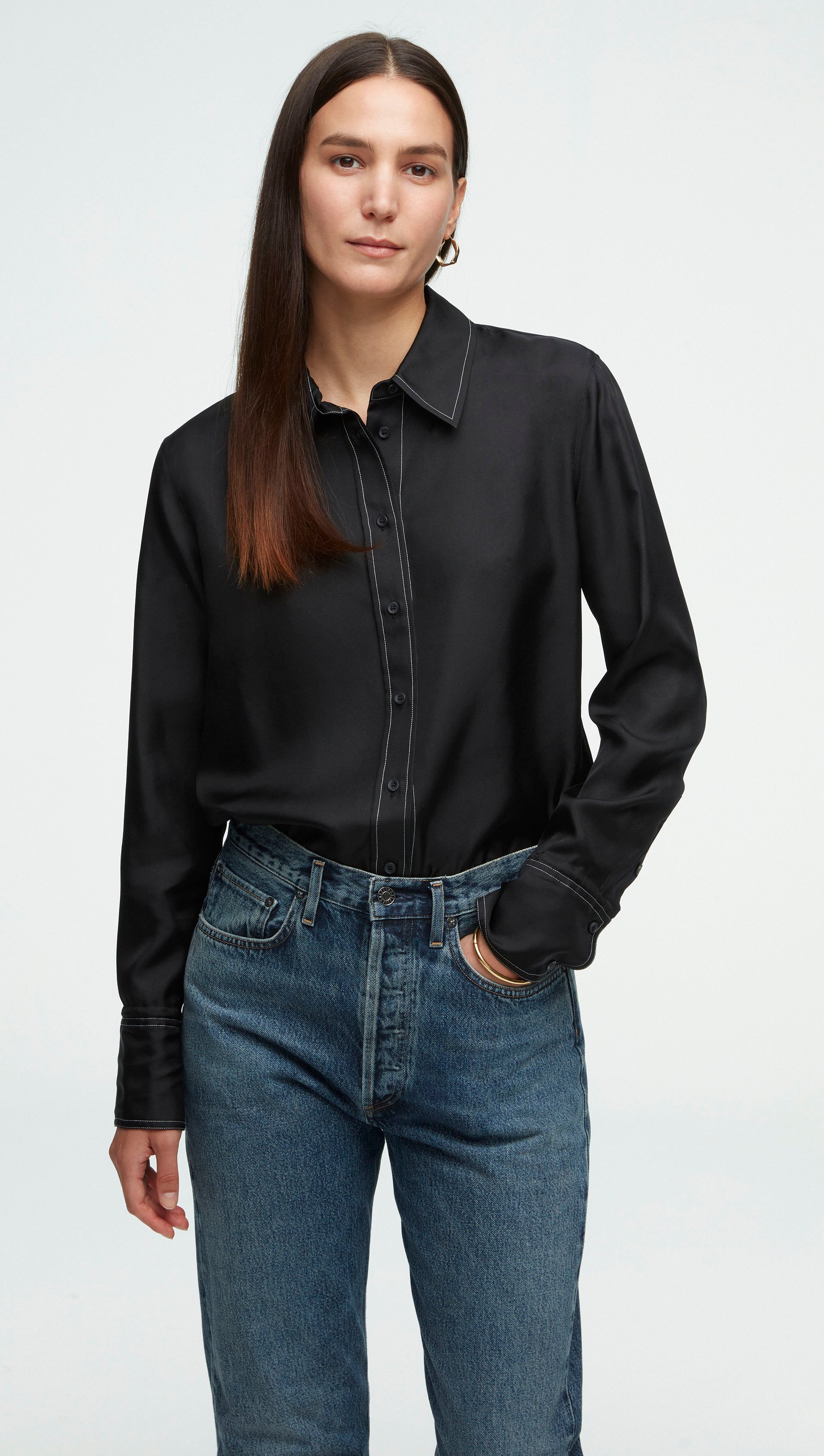 Slim Blouse in Silk Twill | Black