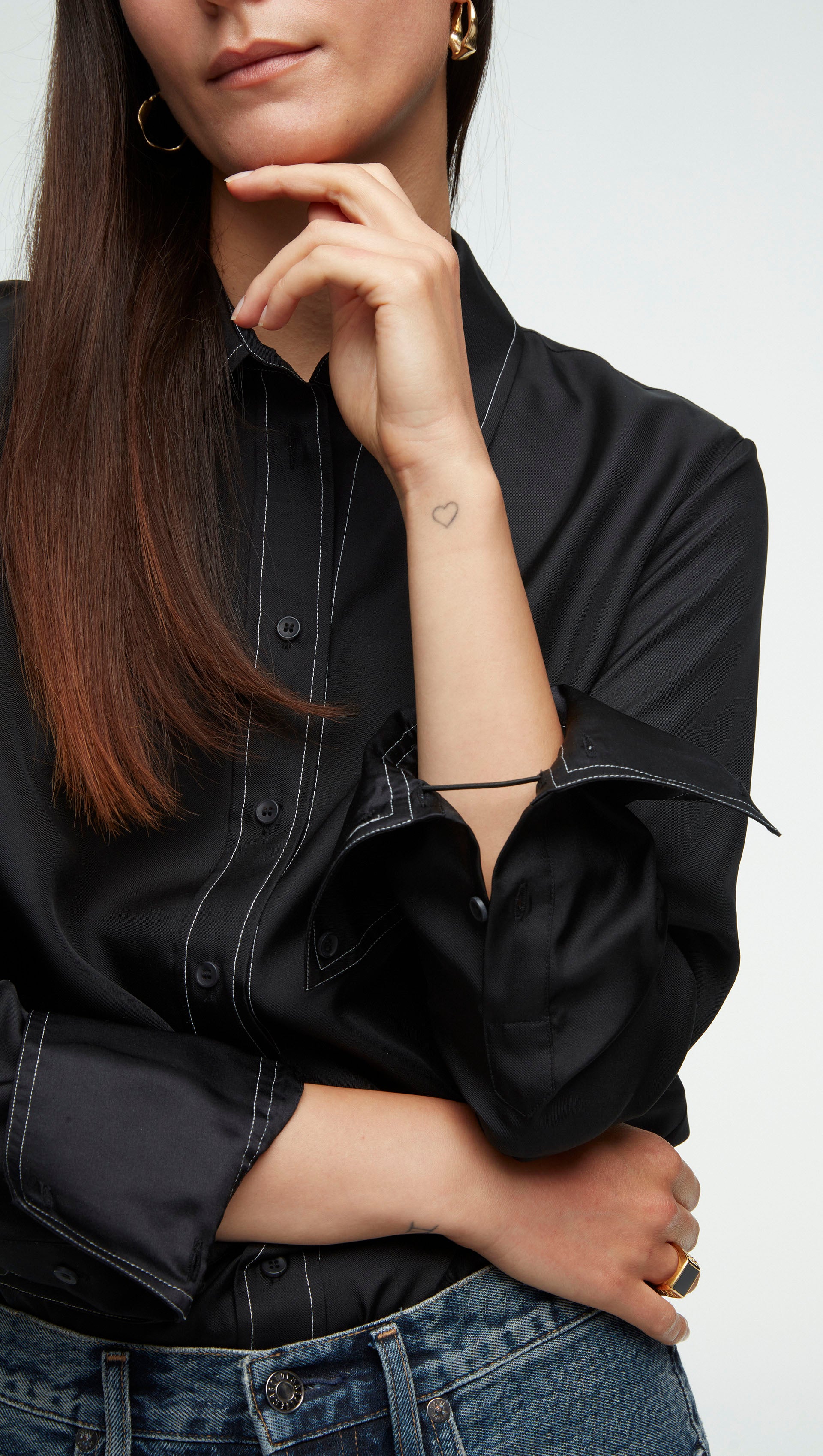 Slim Blouse in Silk Twill | Black